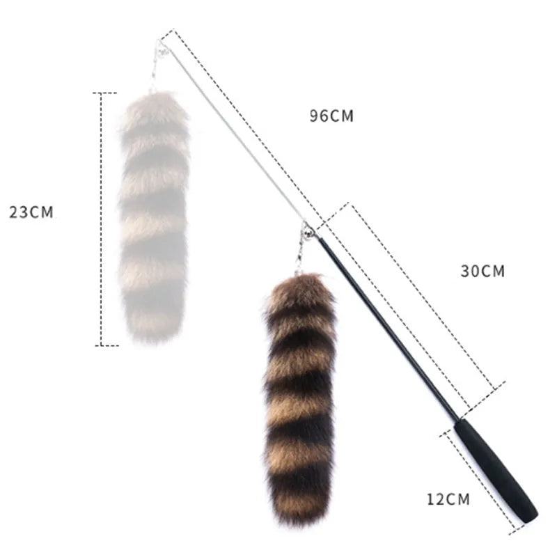 Black cat toy wand with extended elastic string for interactive teaser play