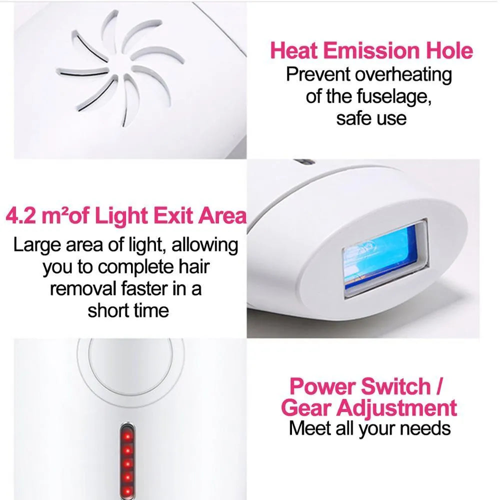 White home laser hair removal instrument with display and buttons on a compact unit.