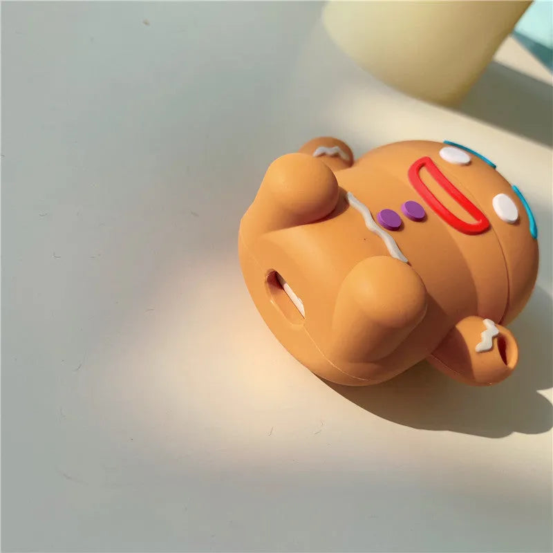 Thick gingerbread man silicone protective cover for AirPods 1st and 2nd generation with hook