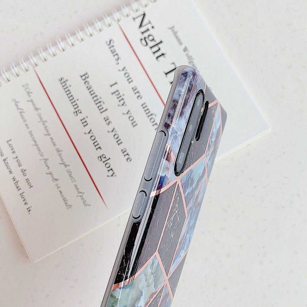 Electroplated marble design TPU phone case for Huawei and Samsung phones in multiple colour options