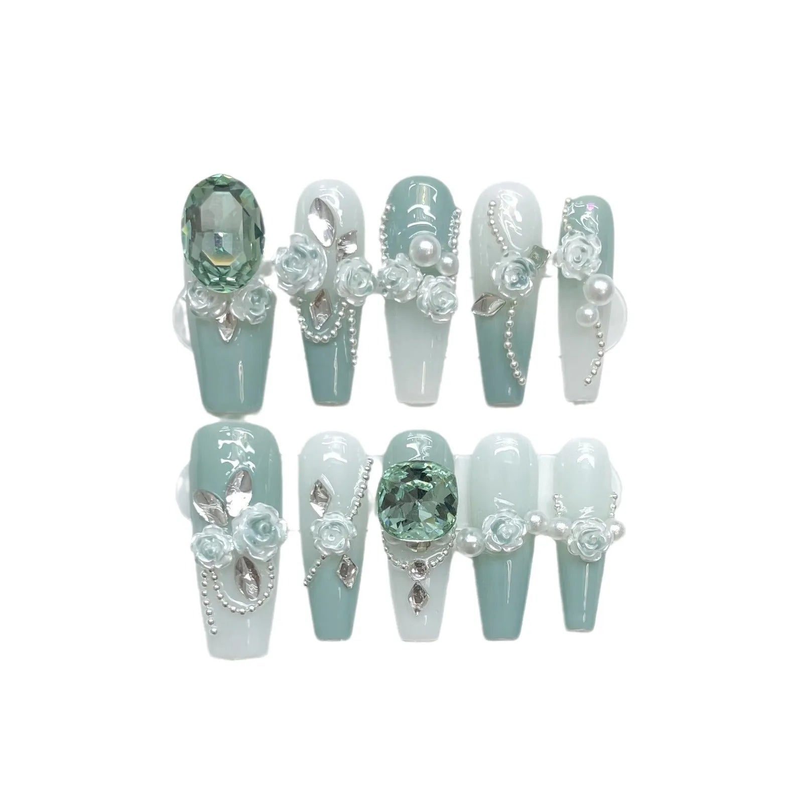 Full diamond camellia gradient nail armour set with bow and butterfly patterns in blush tones