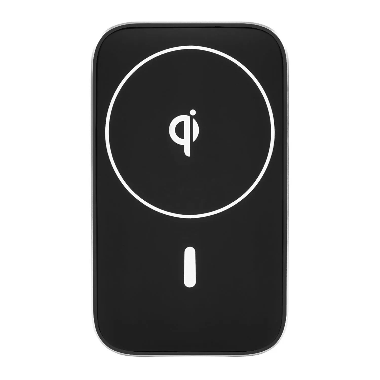 Black M6 magnetic wireless car charging bracket mounted on a car dashboard.