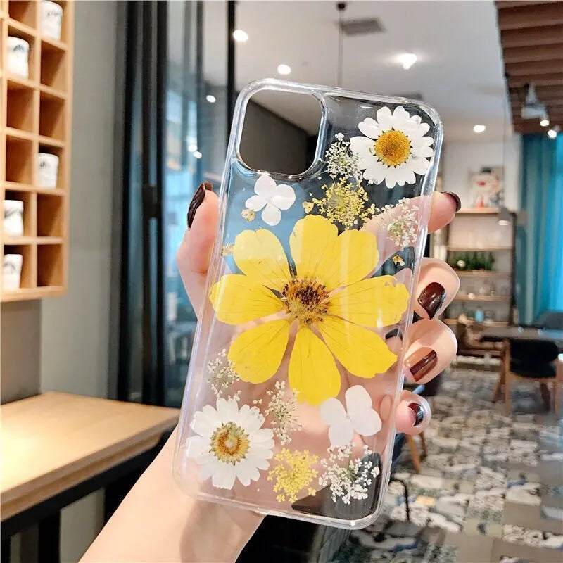 Flower phone case with large floral pattern on flexible TPU back cover for iPhone