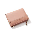 Open view of a folded ladies PU leather wallet showing card slots, a zippered compartment, a bill holder, and a photo slot.