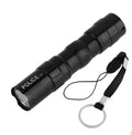 Black aluminium LED mini flashlight with compact design showing 9.5cm length