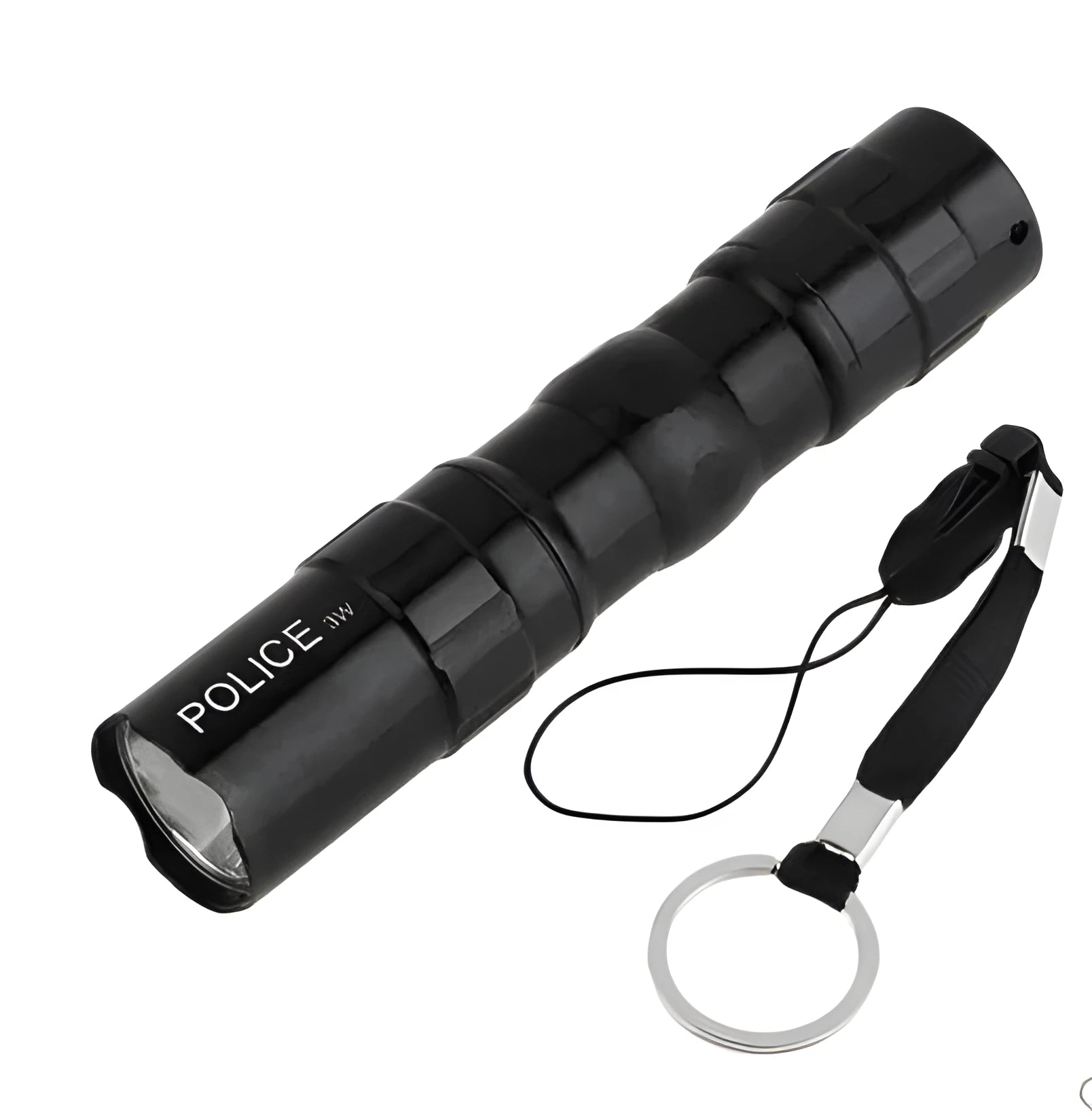 Black aluminium LED mini flashlight with compact design showing 9.5cm length