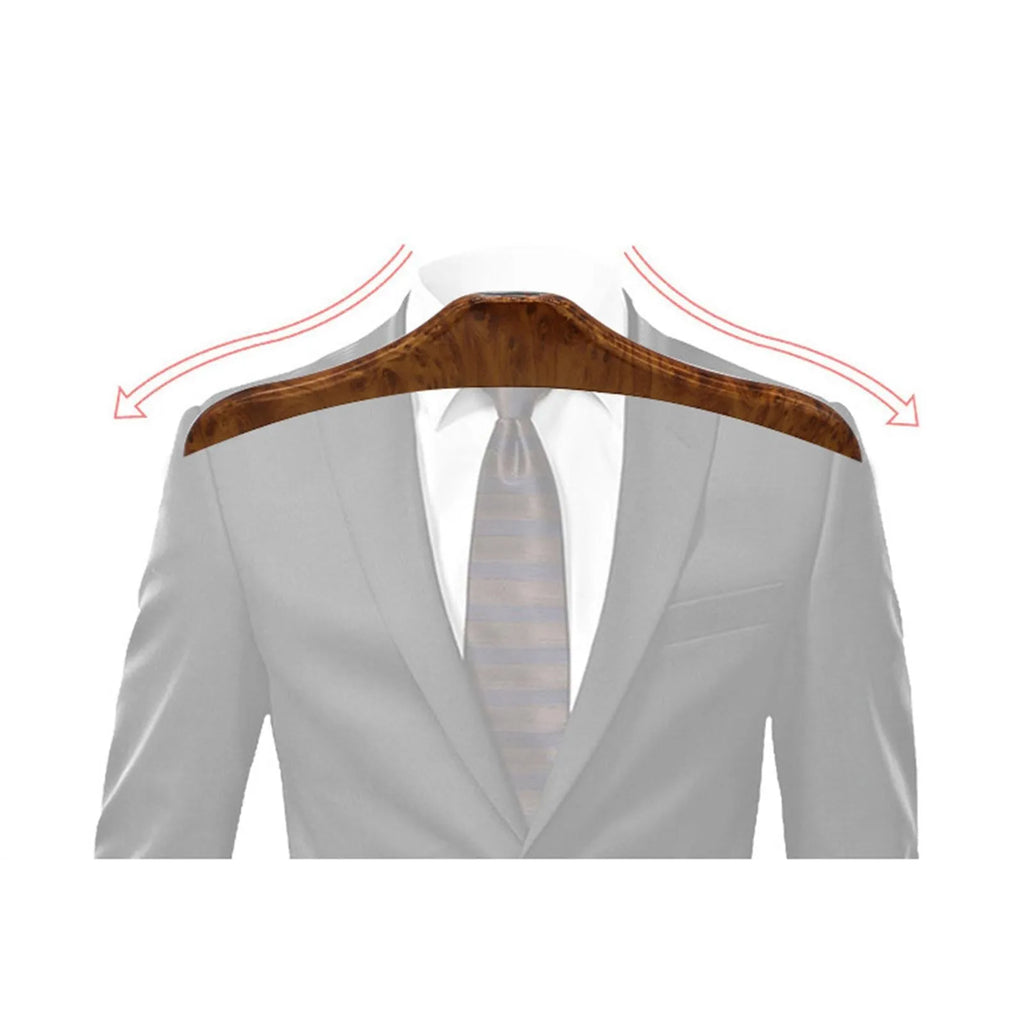 Wood yellow stainless steel car clothes hanger for suits and shirts, showing detachable design.