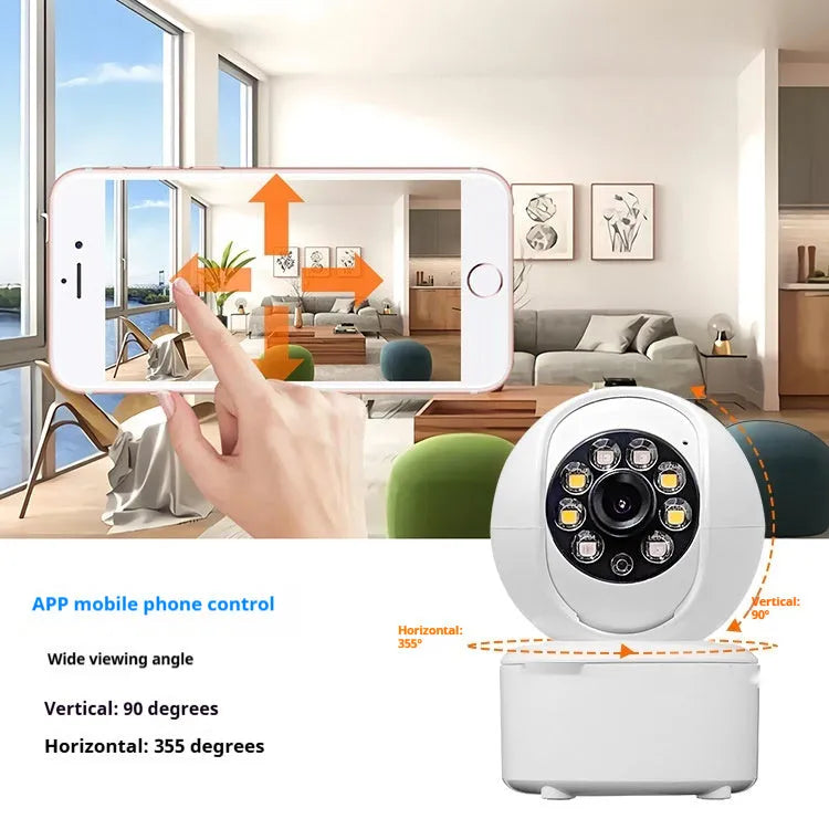 White ceiling-mounted 1080p HD home security camera with infrared LEDs for night vision