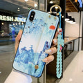 Rose flower patterned wrist strap attached to iPhone case for iPhone 11 Pro Max