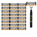 Black six-layer finger grip manual shaver handle with a set of metal cutting blades.