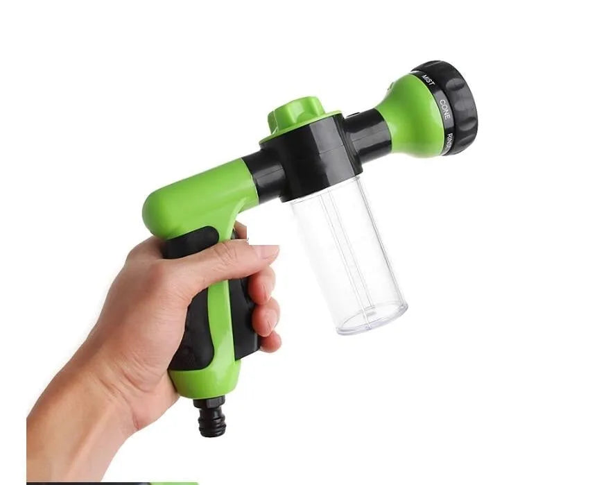 Green high-pressure foam spray gun with adjustable nozzle and long water pipe for car and garden cleaning