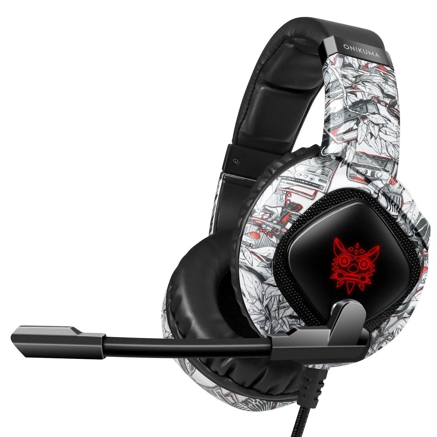 ONIKUMA K19 over-ear RGB gaming headset with 50mm drivers and omnidirectional microphone on a desk