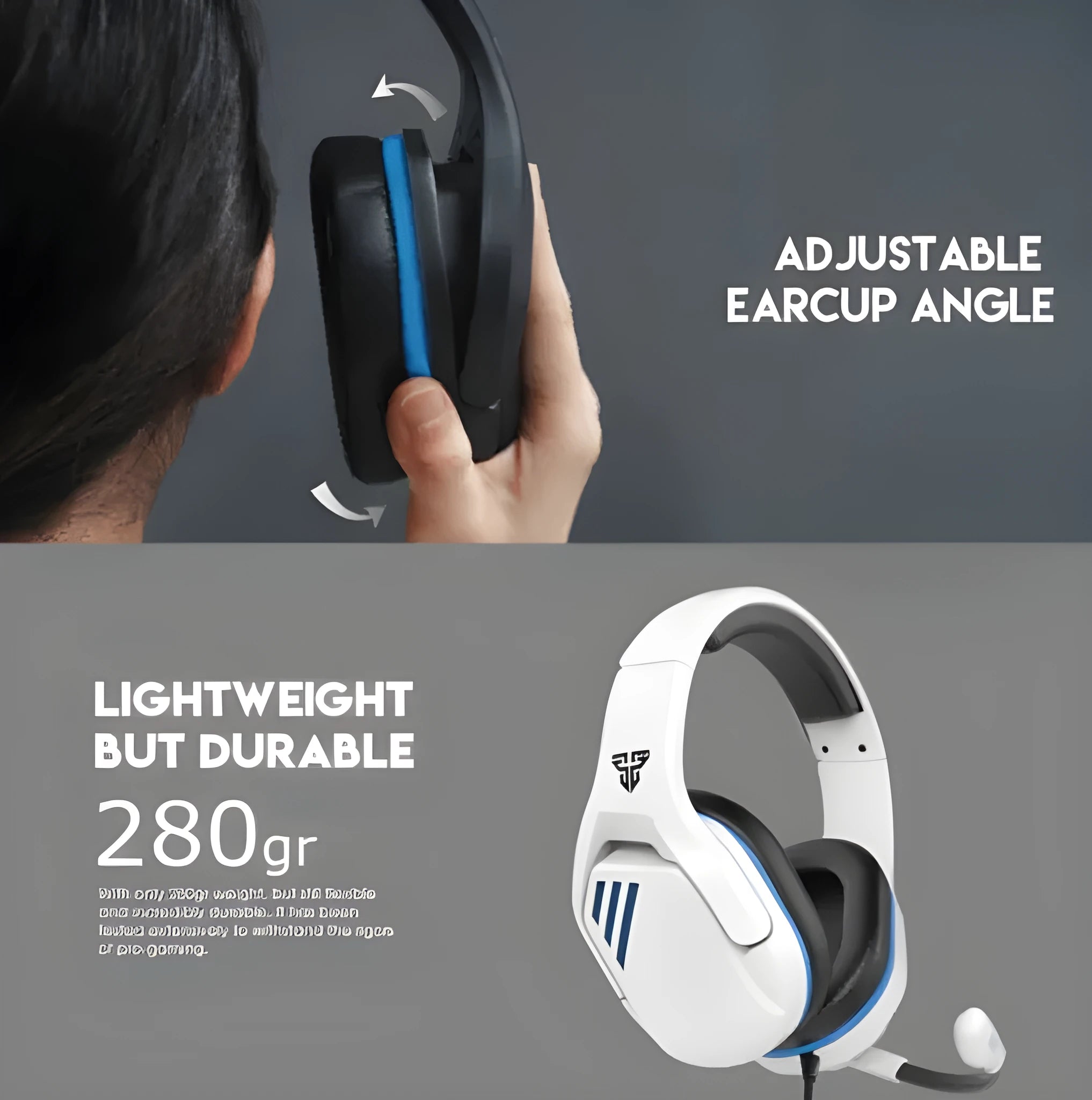 MH86 black gaming headset with over-ear design, adjustable headband and 2 metre cable