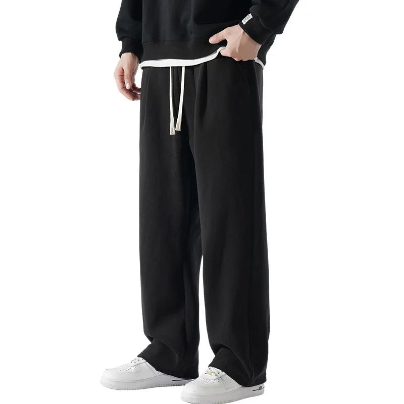Men's double-sided polar fleece sports casual pants with fleece-lined thickening in apricot colour