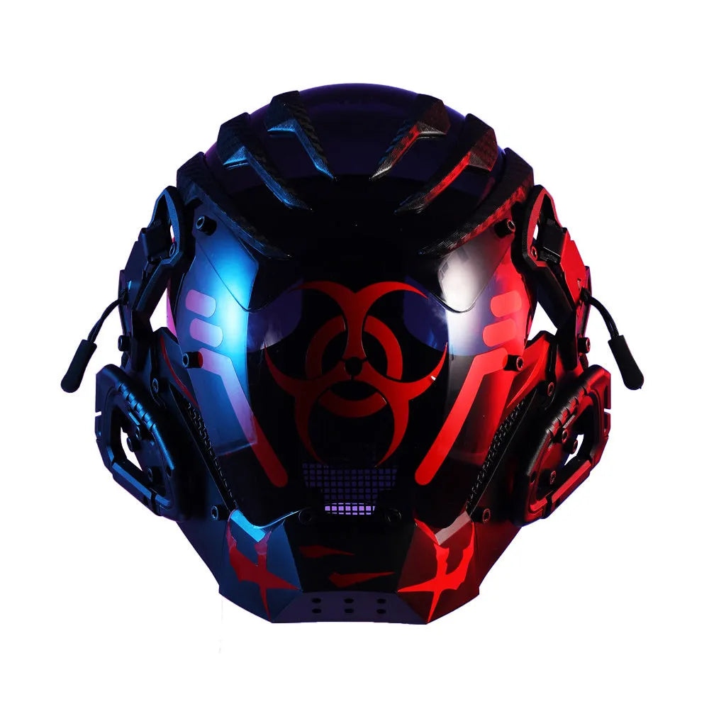 Black full face creative prop mask helmet with cyberpunk design for Halloween costumes