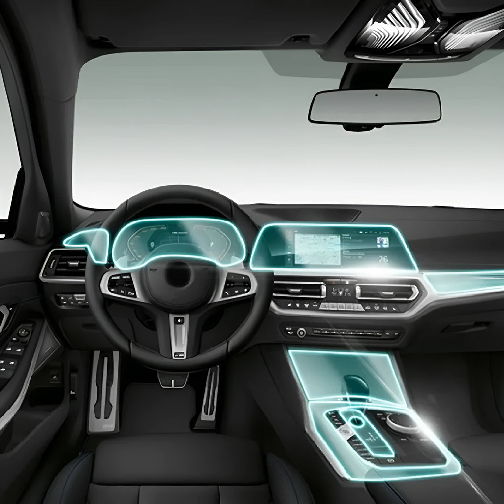 Transparent TPU interior protective film for BMW 3 Series dashboard and central control panel