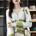 Women's striped V-neck knitted cardigan with 3D effect pattern in slim fit styling