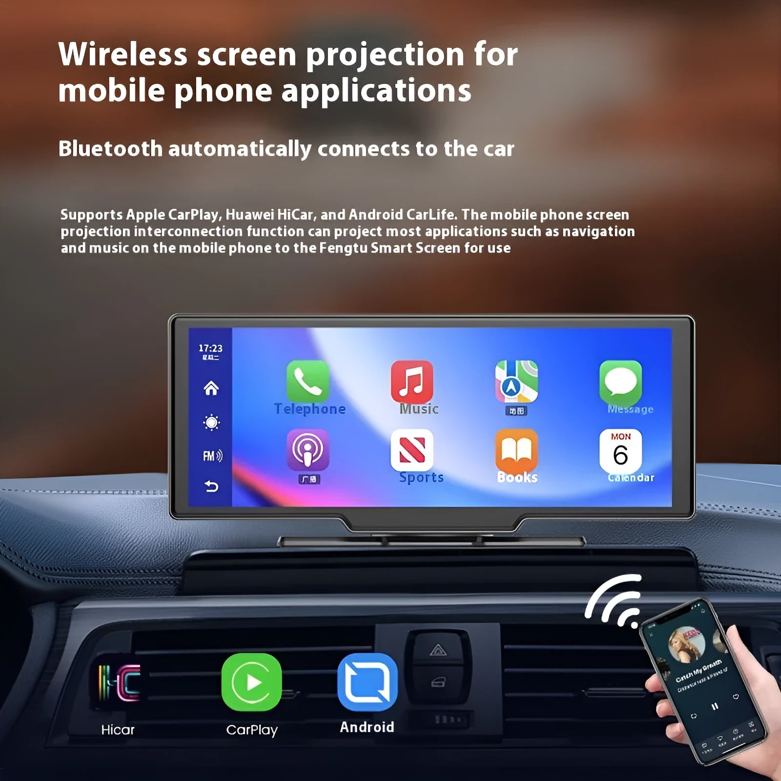 10-inch car smart screen with CarPlay, driving recorder, and reversing camera functions