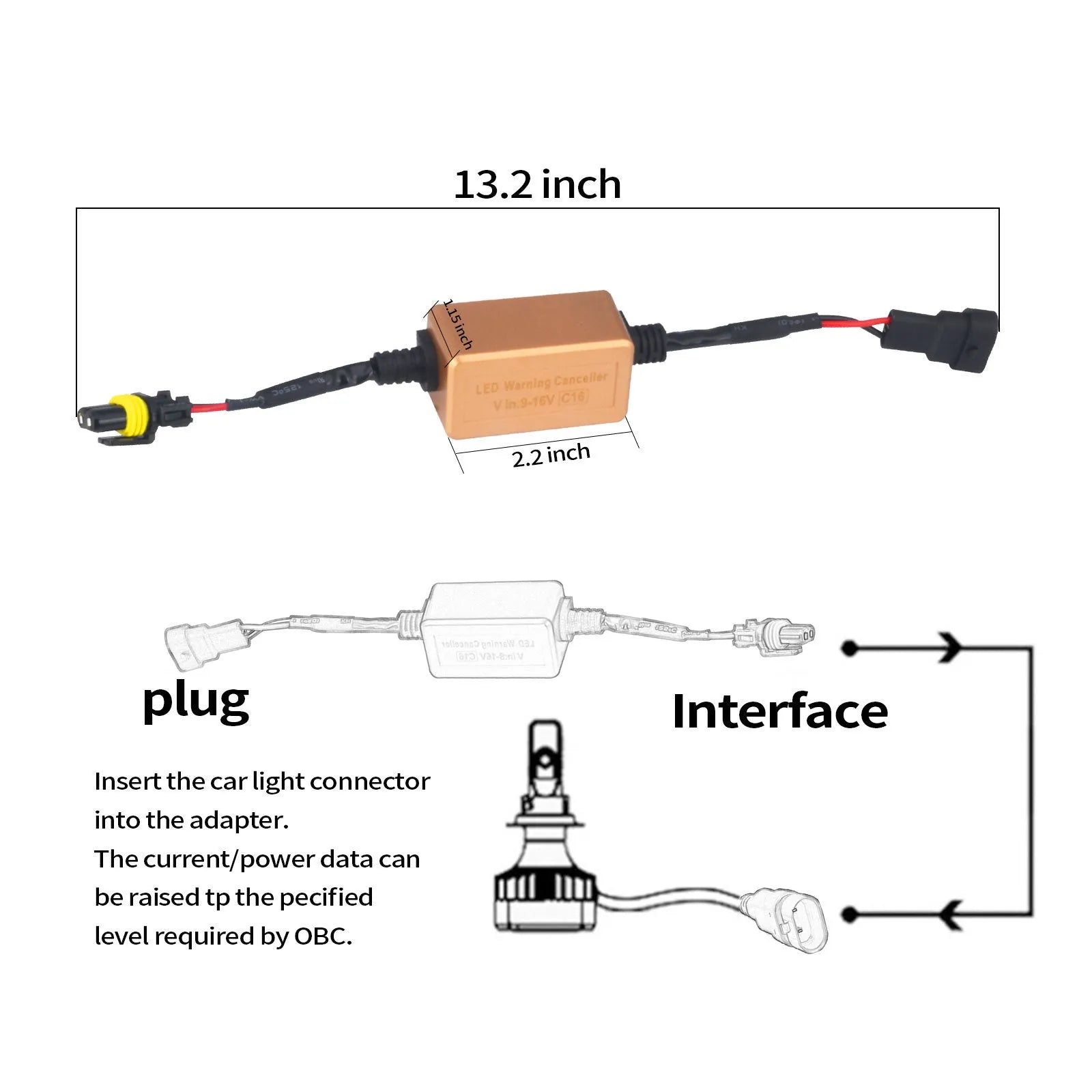 Black alloy Canbus decoder adapter for LED car headlights with plug connectors