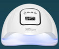 White nail polish drying lamp with dual UV and LED light sources for gel polish curing
