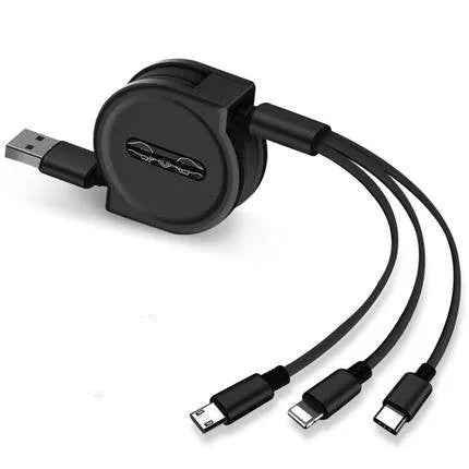 3 in 1 telescopic charging cable extended to 120 cm length with TPE wire and titanium connectors
