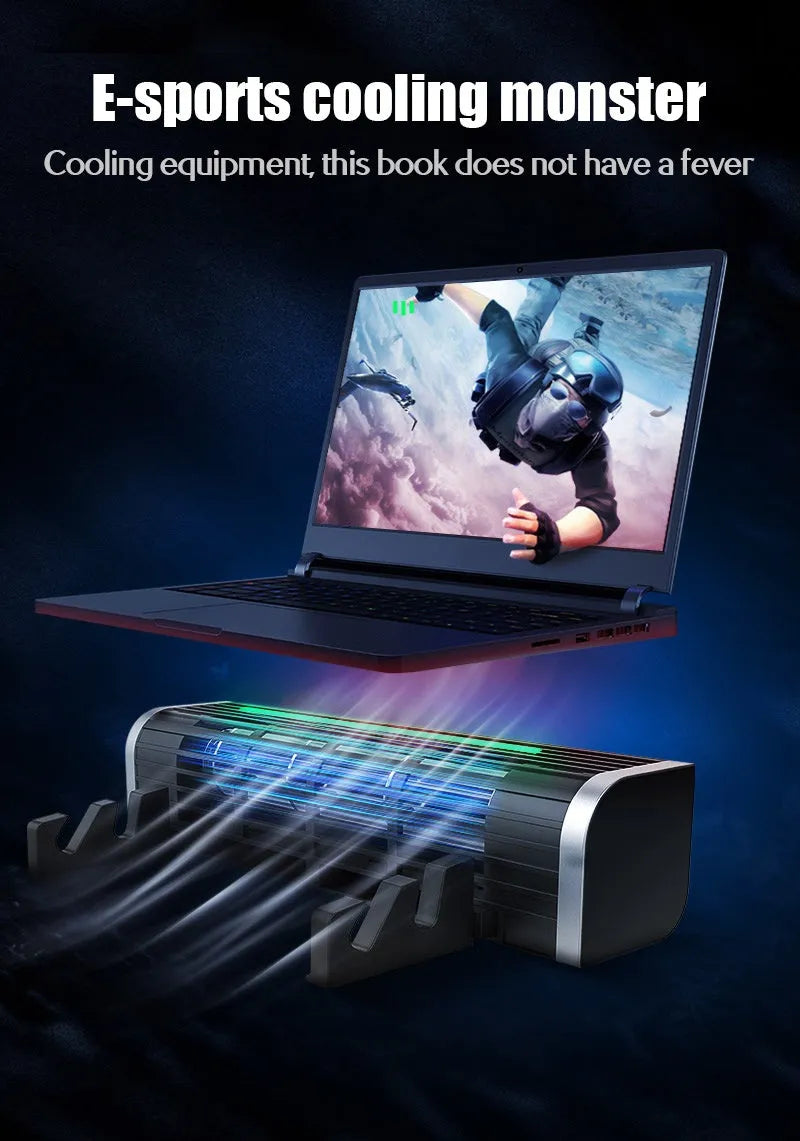 Black notebook cooling pad with USB cable, dimensions 294mm long by 65mm high.
