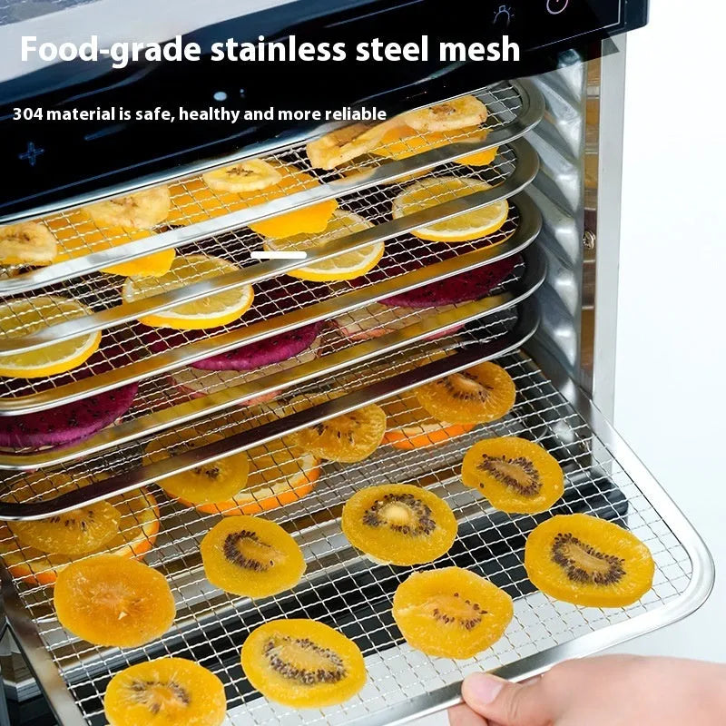 Stainless steel fruit dehydrator with visual skylight window and stackable trays for drying fruits and vegetables