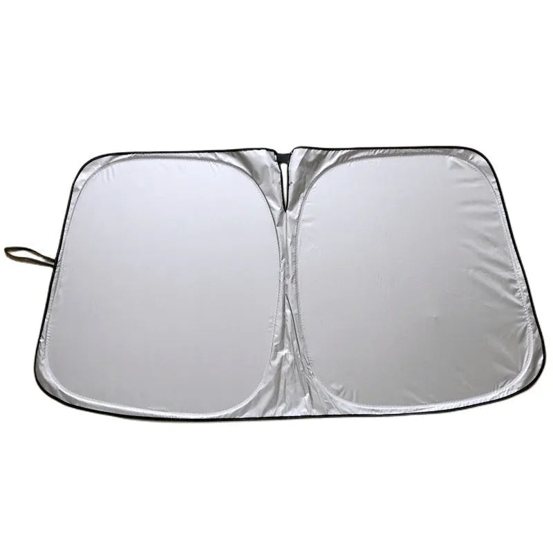 Titanium silver aluminium foil car sunshade folded to show size and reflective surface