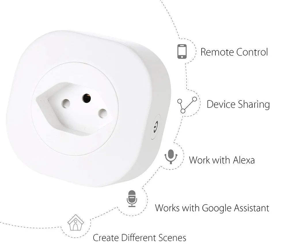 White smart socket plug with WiFi connectivity for voice control, showing EU-style prongs