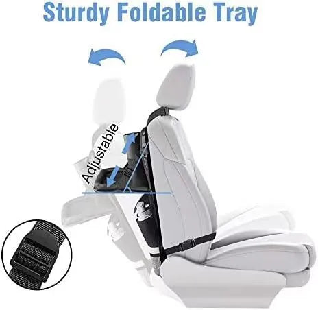 Black oxford cloth car seat back buggy bag measuring 42x30cm with hanging storage compartments