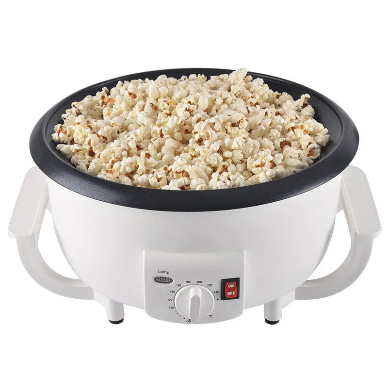 White oblate home coffee bean roasting machine with 750g capacity.