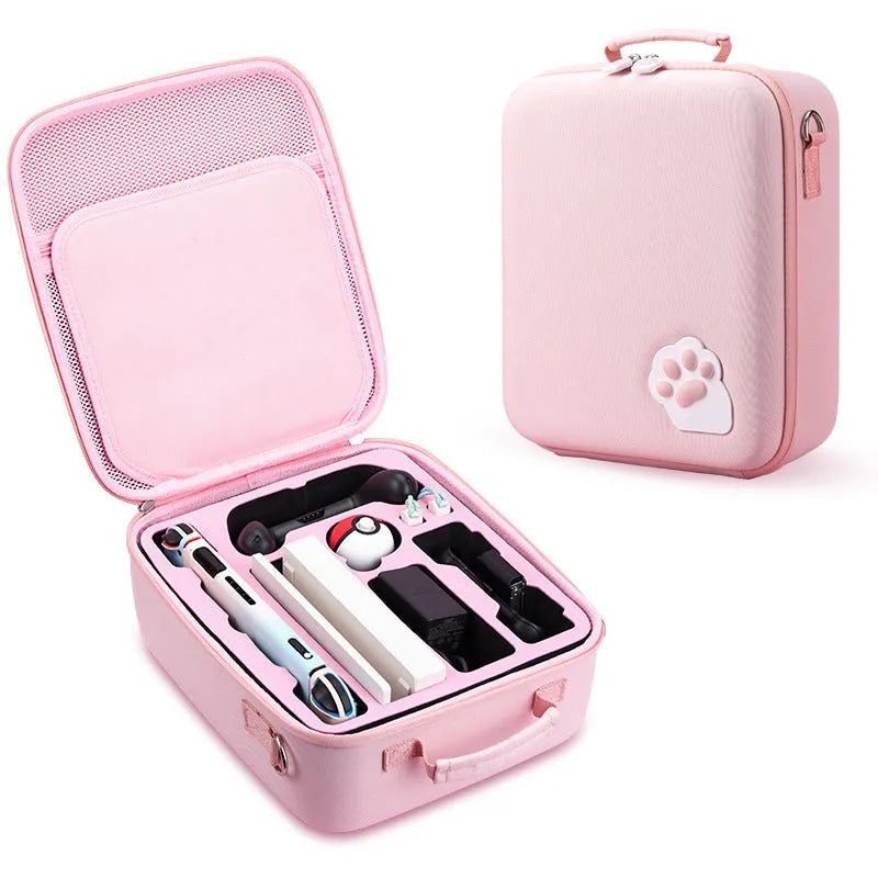 Nintendo Switch storage bag with cat claw design holding 21 game cards with shoulder strap