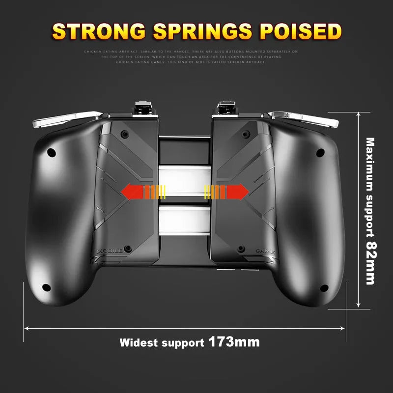 A multifunctional mobile game handle shown in black, blue, and white colour options.