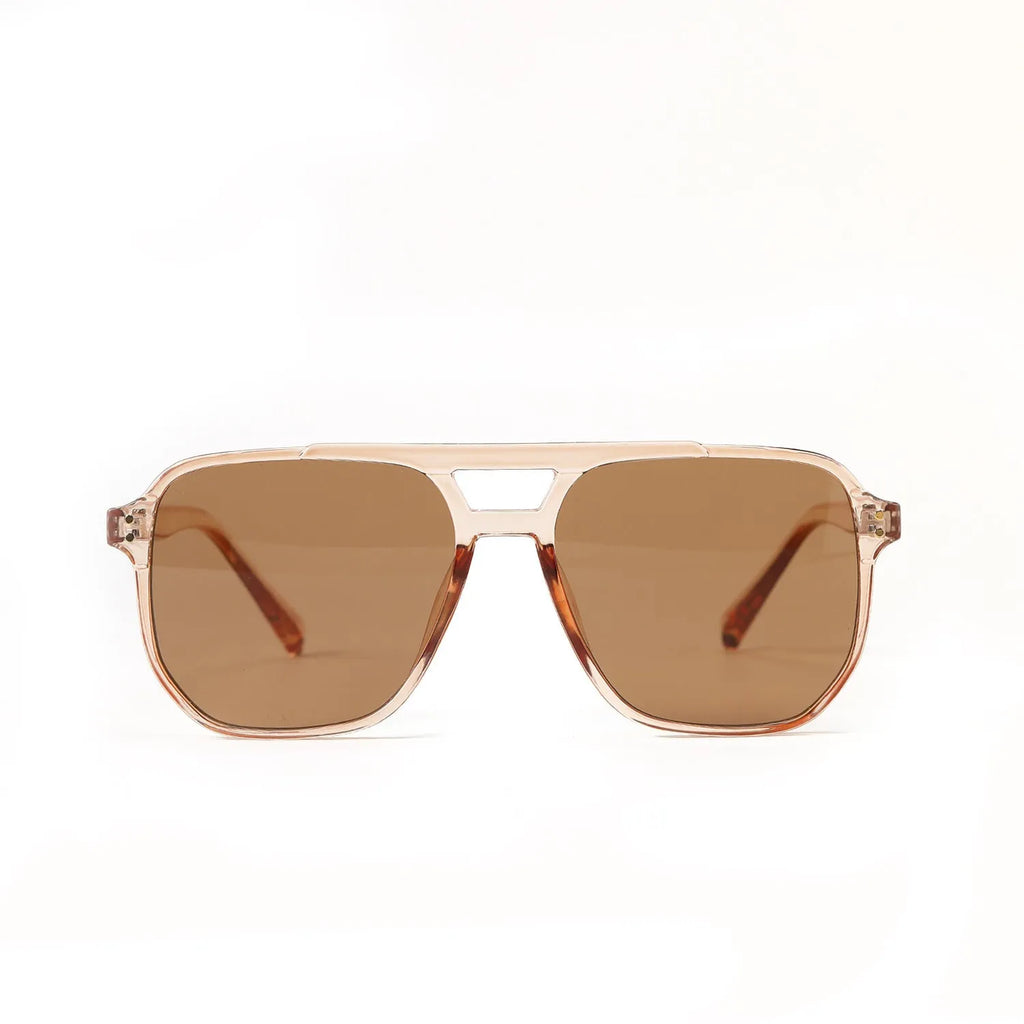 Women's square double beam sunglasses in black framed powder slice colour with UV400 protection