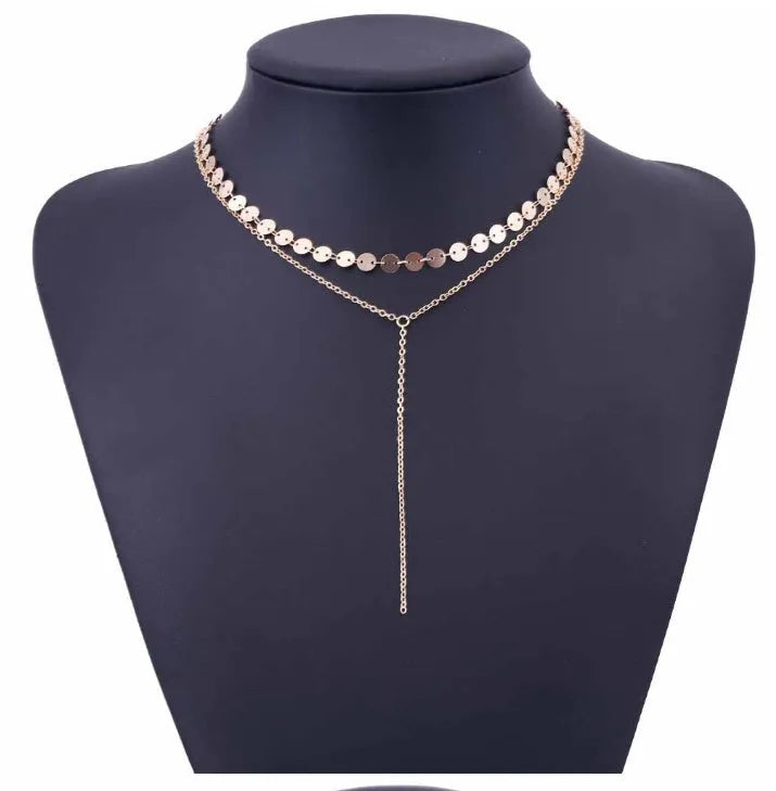 Tattoo coin choker rhinestone crystal necklace one layer three layer lariat y choker alloy chain gold silver plating