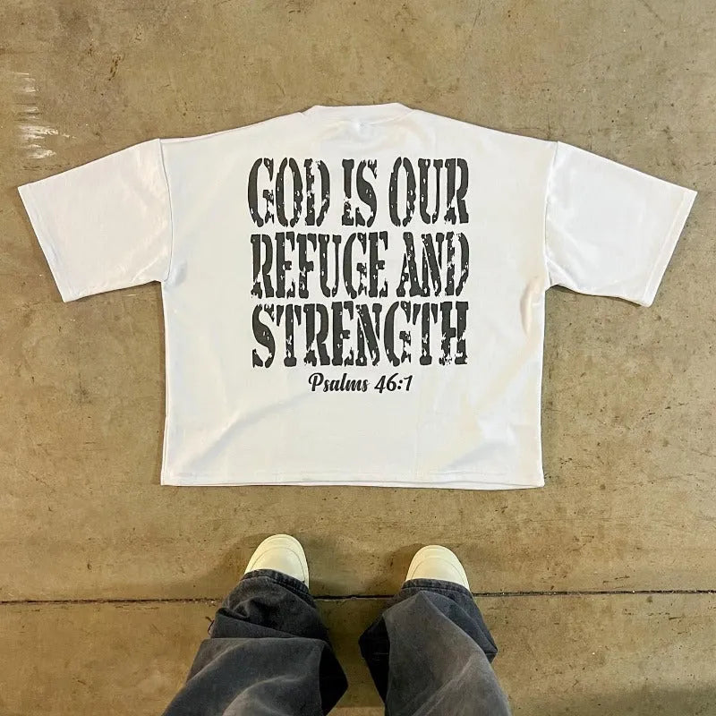 Printed cotton short sleeve retro street style t-shirt with drop-shoulder design in multiple colour options