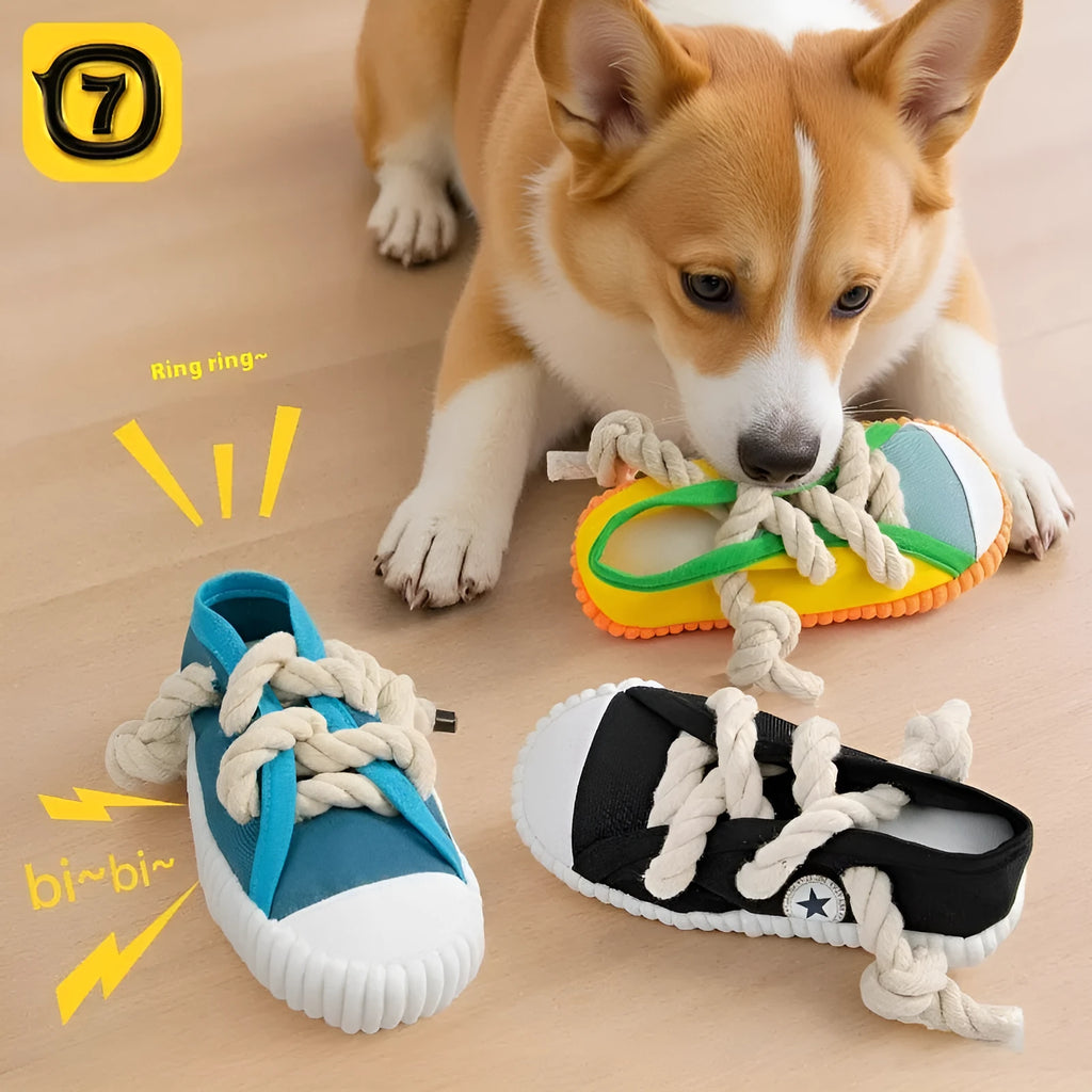 Plastic dog chew toy in yellow colour with bendable design for teething and anxiety relief