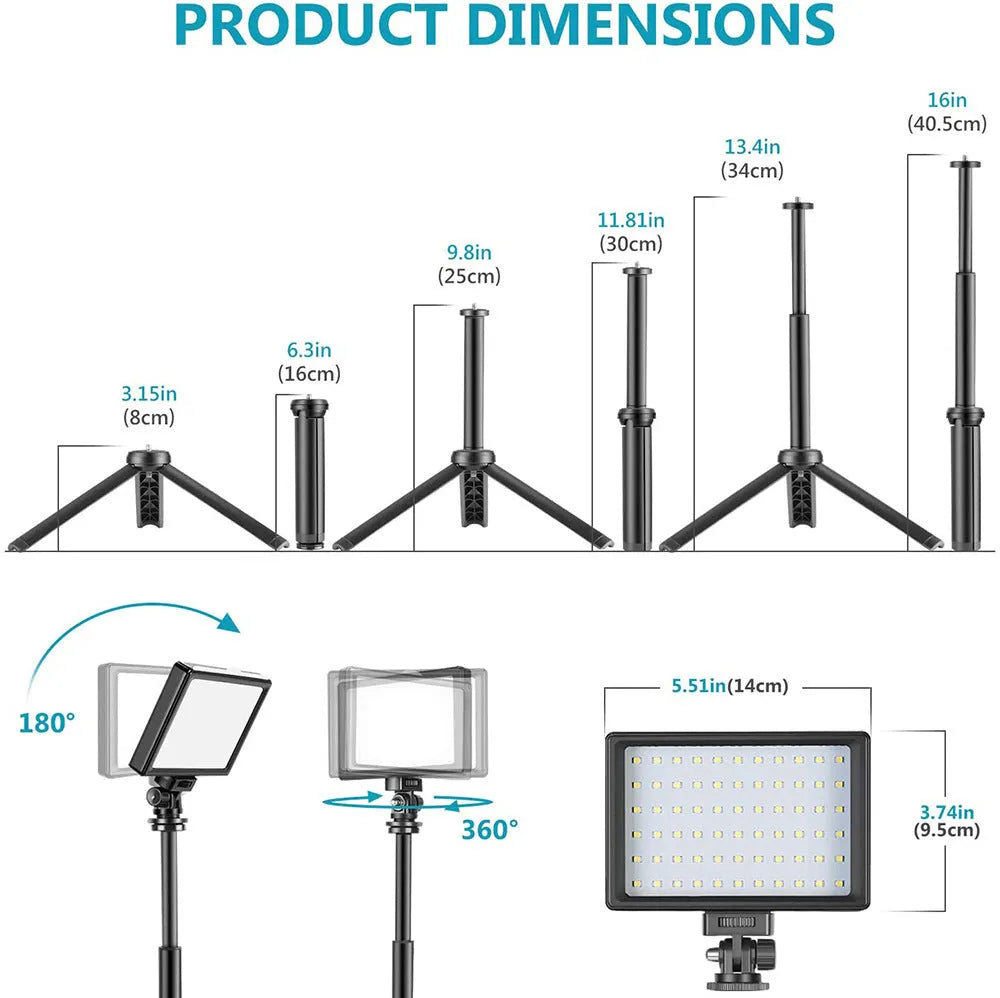 Neewer 2 pack portable LED panel light with mini tripod and extension stick on a tabletop