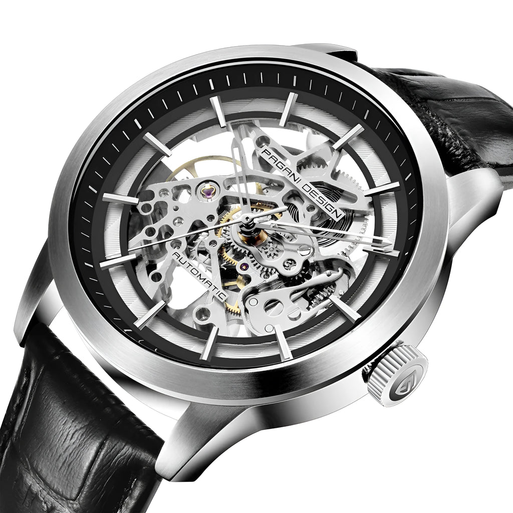 PAGANI DESIGN PD-1638 men's mechanical watch with 43mm dial and black leather strap