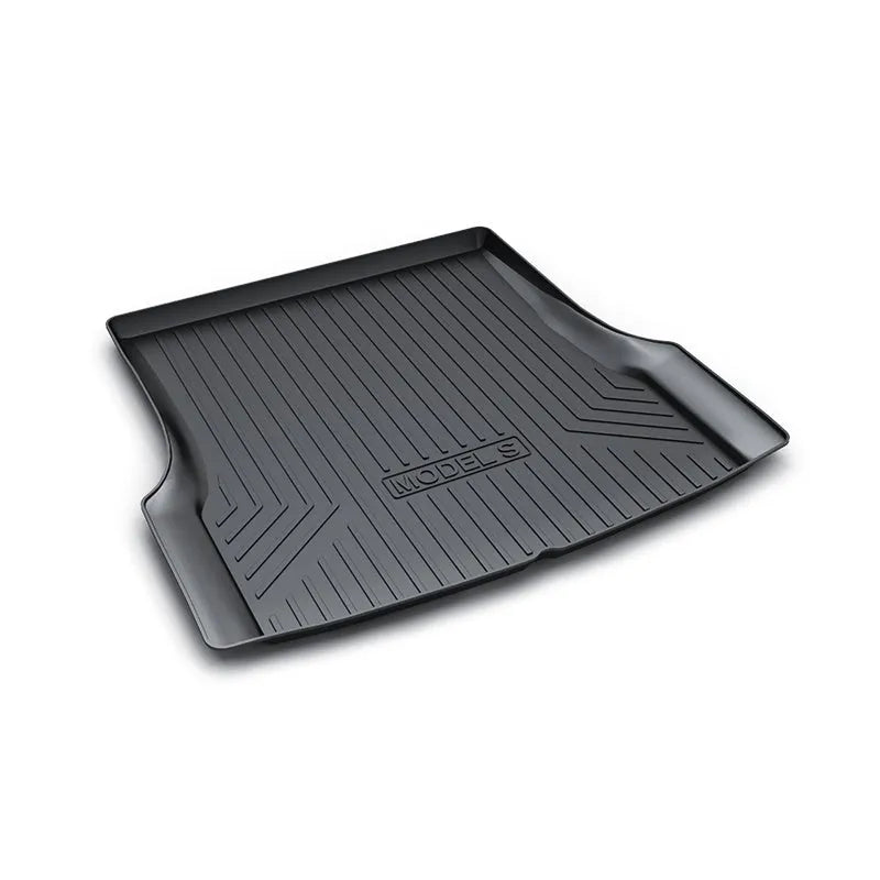 Black rubber floor mats with TPE footrest for Tesla Model 3, Y, X, and S vehicles
