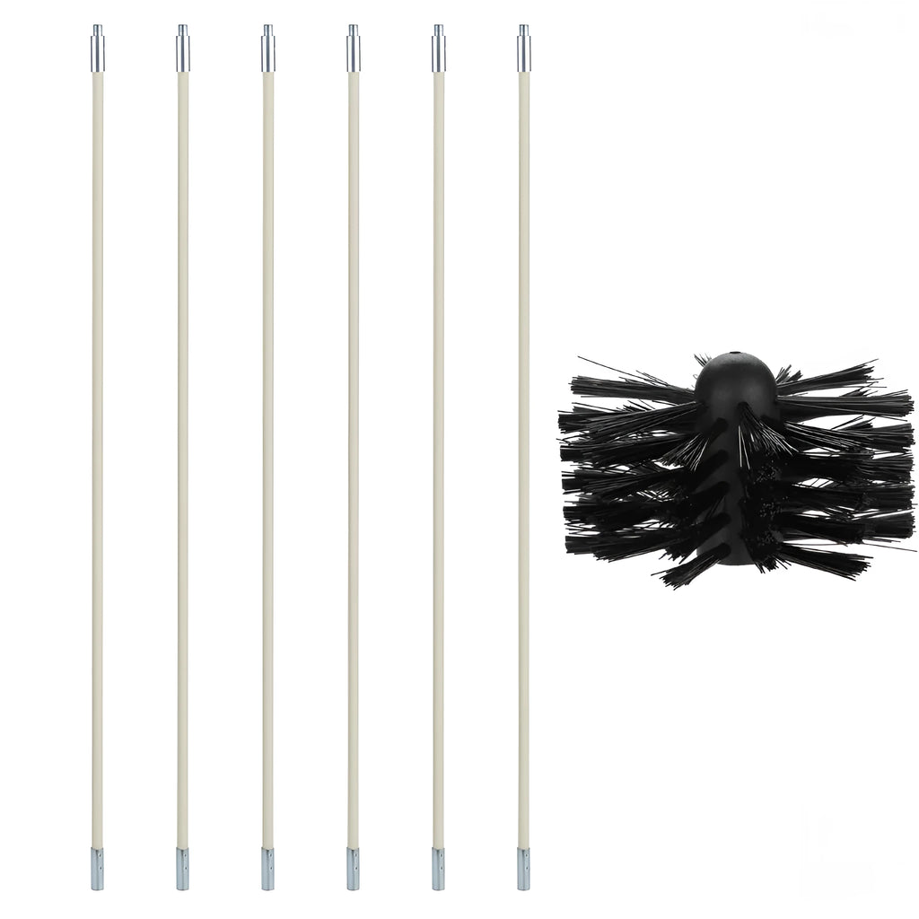 Flexible chimney cleaning brush with nylon bristles and extendable 600mm pole for ducts