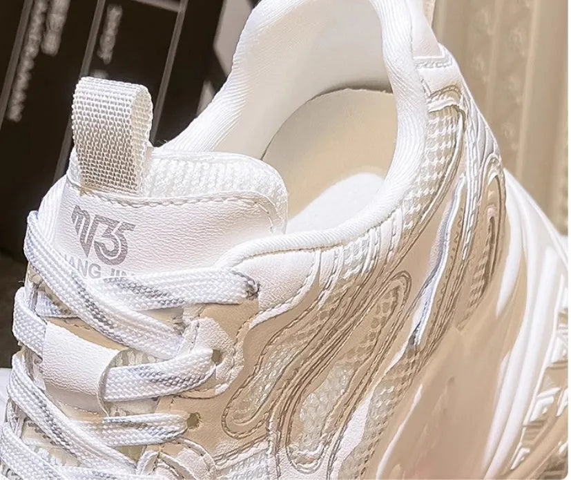 White height increasing insole shoes with lace-up closure and round toe