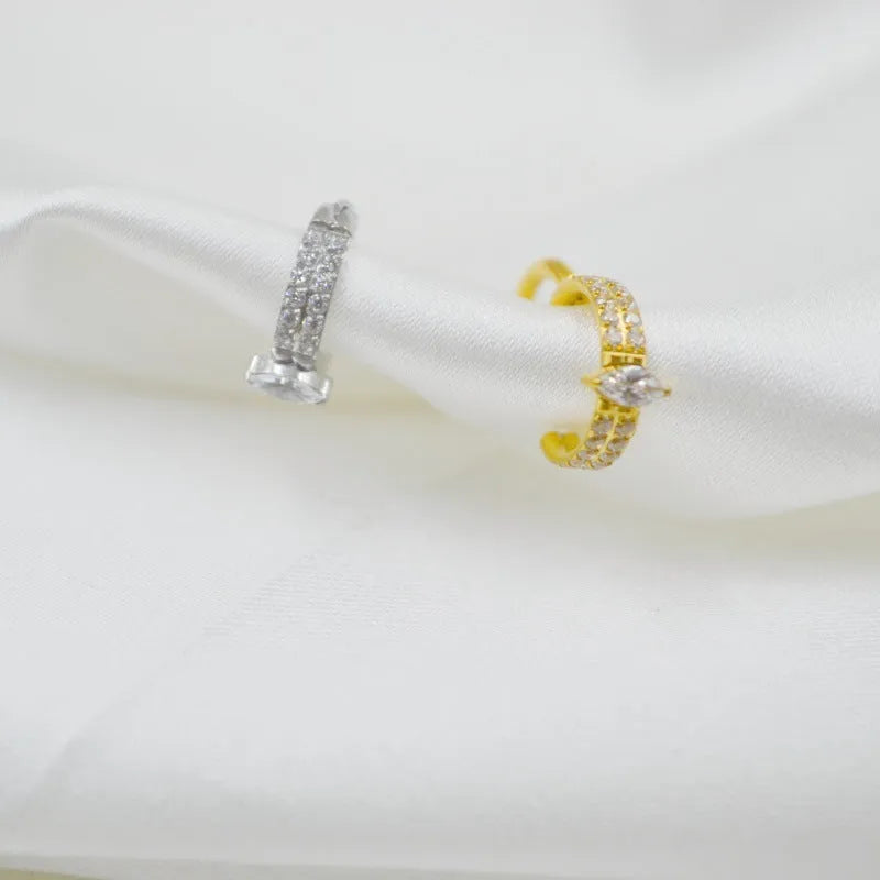 Titanium steel heart-shaped zircon earrings with diamond treatment in gold or silver finish