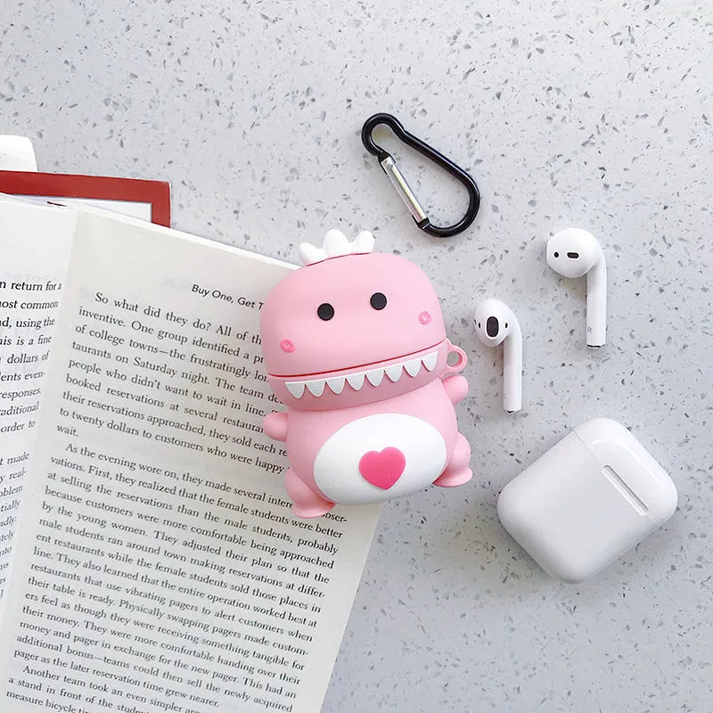 Silicone AirPods case with cartoon animal design in multiple colour options