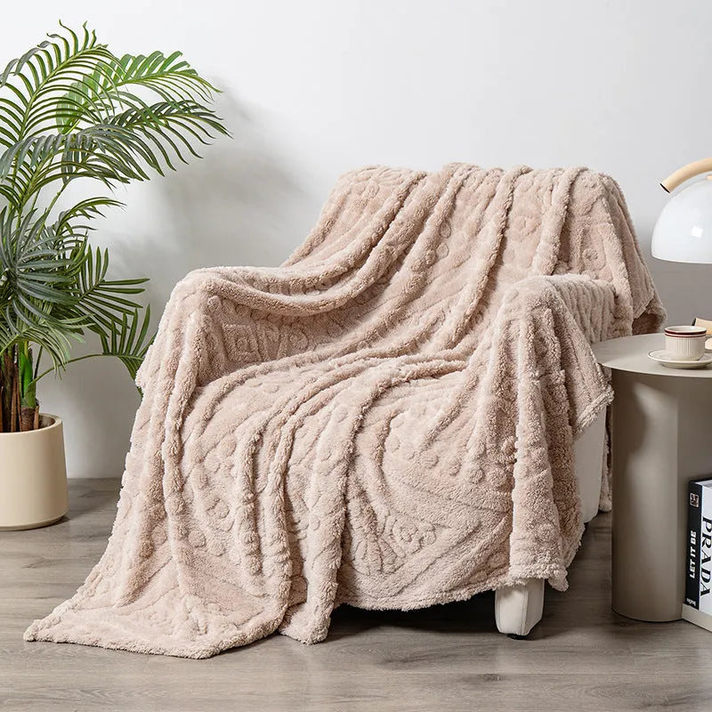 Shu Cotton Velvet Jacquard reversible throw blanket in fog blue colour showing solid and patterned sides