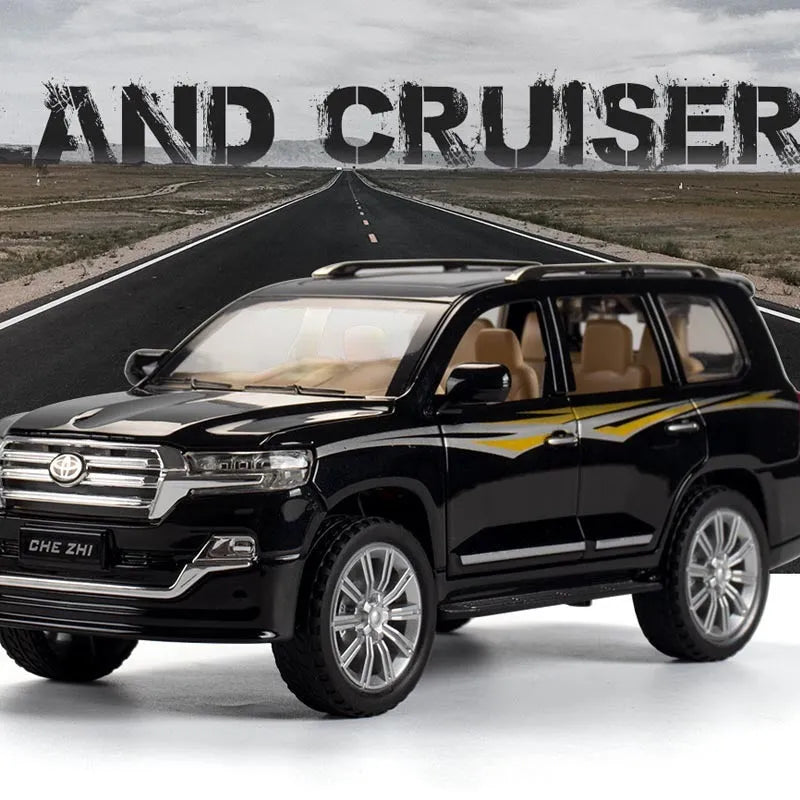 Alloy pull back off-road vehicle car model 1:24 scale sound and light in black on white background