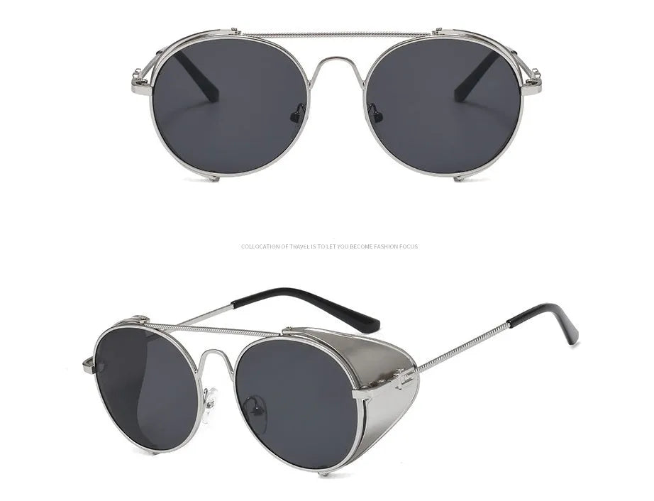 Steampunk sunglasses with metal frame and resin lenses in a colour variant