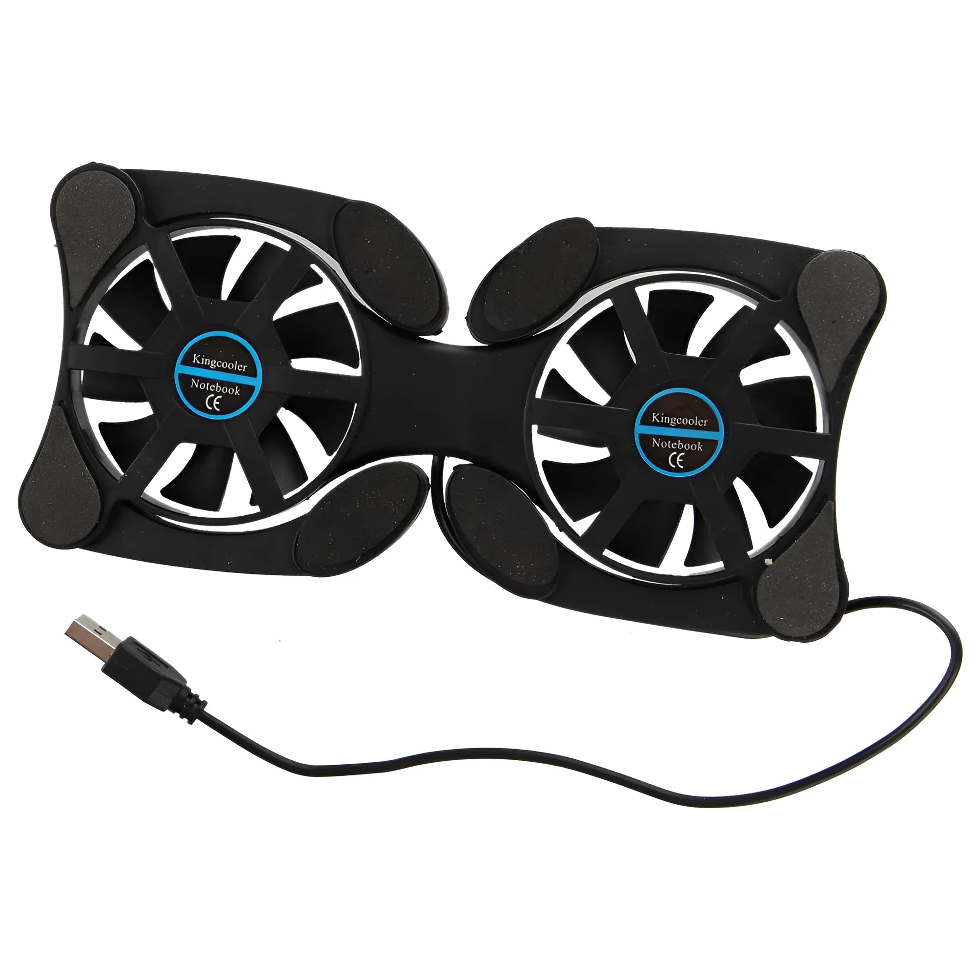 Portable folding notebook radiator cooling base with dual 70mm fans for 7-15 inch laptops, black, ultra-thin design with anti-slip protective pad, USB powered 150mA DC5V, compact size 32x14.5x2cm opens to 19x9x2cm folded, 37.5cm USB cable