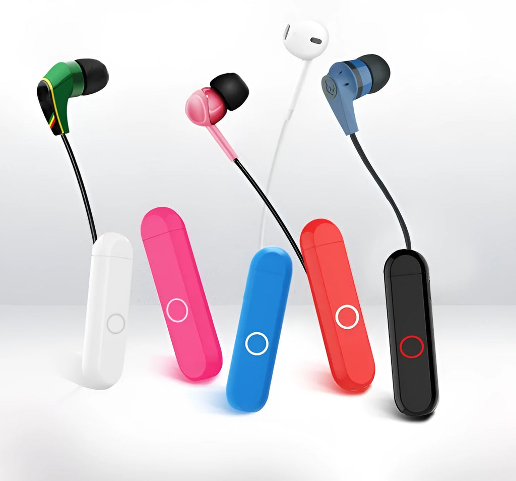 A1 Bluetooth audio receiver converter in black, blue, orange, or white, shown with 3.5mm plug.