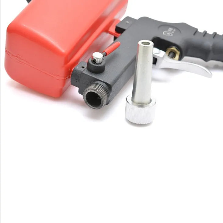 Portable blue pneumatic sandblasting gun with hose connector and 6.5mm nozzle.